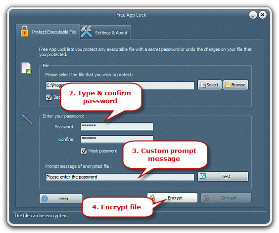 Enter the password for locking the file