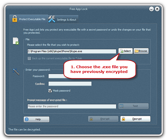 Select the Encrypted EXE File Select the Encrypted EXE File