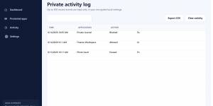 Searchable local activity history in Free App Lock