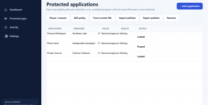 Free App Lock protected apps list with policy controls